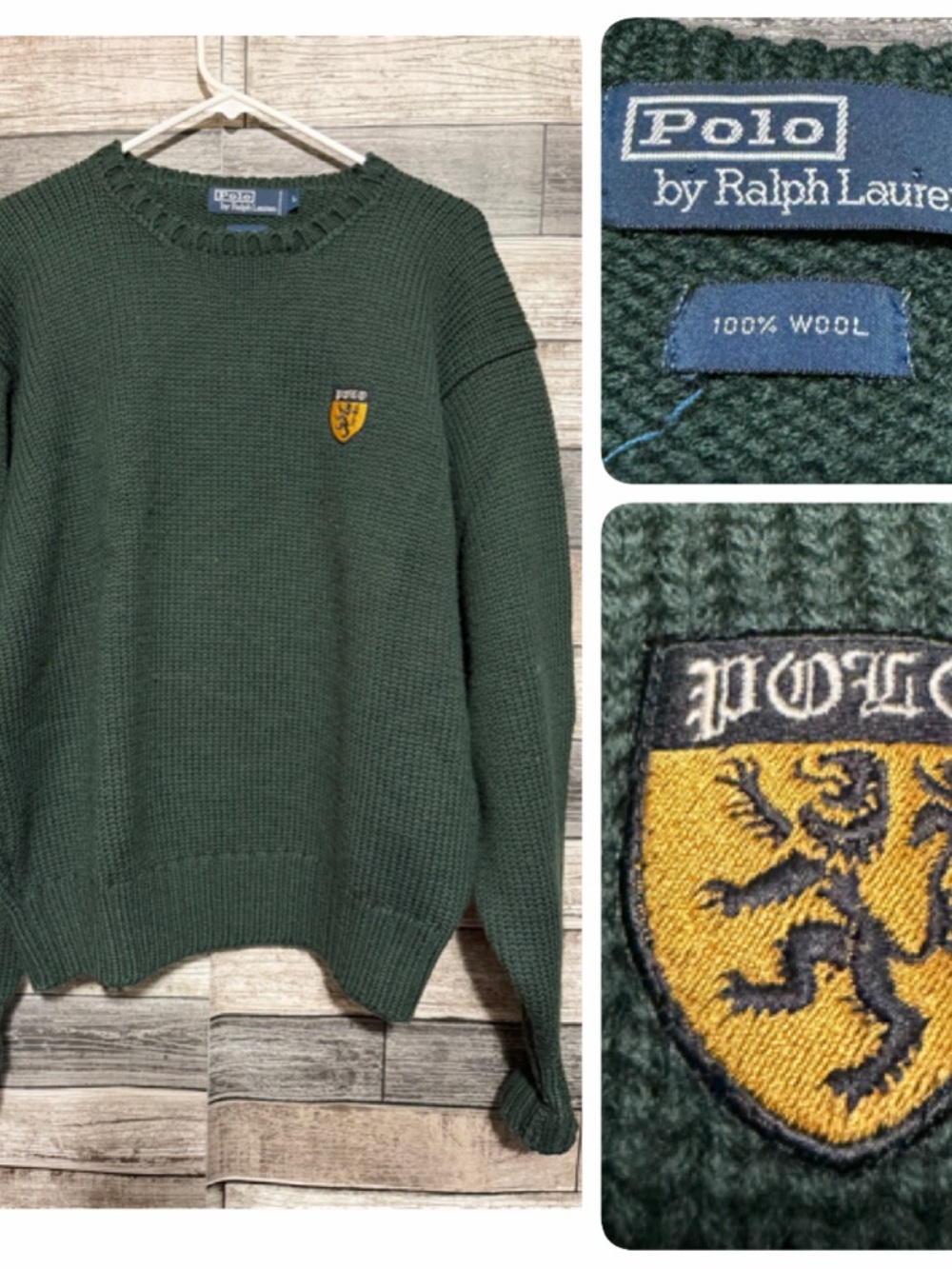 Vtg Polo Ralph Lauren 100% Wool Heavyweight Sweater Men’s L Green Pullover